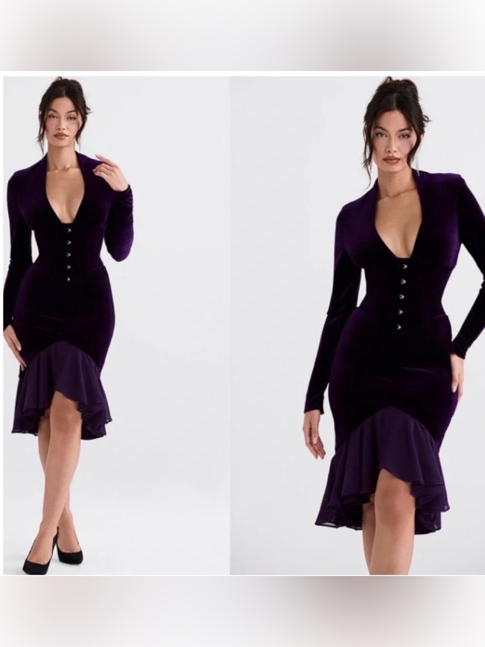 House of CB Purple Velvet Long-Sleeve Midi Dress - Picture 3 of 9